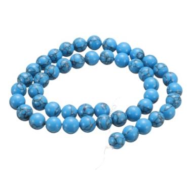 Imagem de HARFINGTON 50 peças de contas de pedra natural 8 mm azul turquesa redonda pedra preciosa solta contas verdadeiras genuínas bolas lisas contas para fazer joias, pulseiras, colar, brincos, faça você
