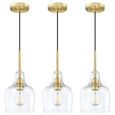 Imagem de Pacote com 3 1 luminária de teto com pingente de ilha de cozinha de 15,5 cm, luminária pendente de casa de fazenda industrial moderna para cabeceira sobre pia corredor