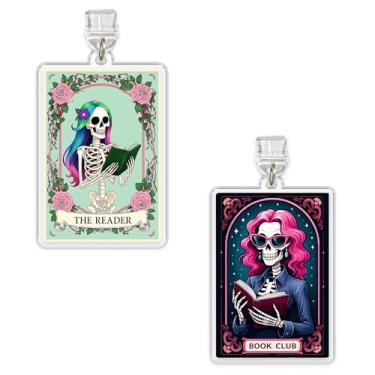 Imagem de Conjunto de 2 peças The Reader, Book Club Kindle Charms, berloque de plugue de poeira de 3,8 cm para livros, amante de livros, leitor ávido, leitura, relâmpago de livros/acessórios de material