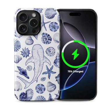 Imagem de Yuning419 Capa compatível com iPhone 14 Pro Max [compatível com MagSafe] Capa rígida híbrida de 2 camadas, capa magnética protetora à prova de choque para 14 Pro Max, baleia praia concha oceano