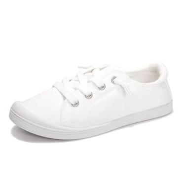 Imagem de Sapatos femininos sem cadarço, mocassim de lona com cano baixo, tênis fashion casual para mulheres andando com sola de borracha antiderrapante, Branco, 36