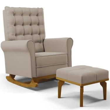 Imagem de Poltrona De Amamentação Balanço E Puff Base De Madeira Brenda G05 Veludo Bege - Mpozenato