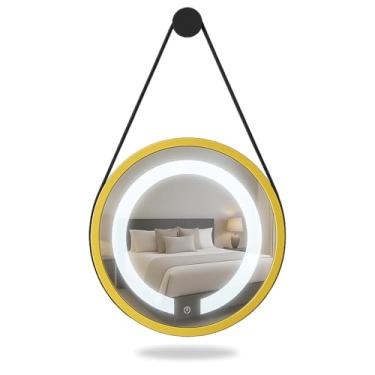 Imagem de ESPELHO ADNET ILUMINADO REDONDO 40CM DOURADO C/ALÇA PRETA TOUCH LED 6000K