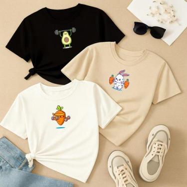 Imagem de Kit com 3 Camisetas Femininas Estampa Animais Fitness Academia Gym Mus