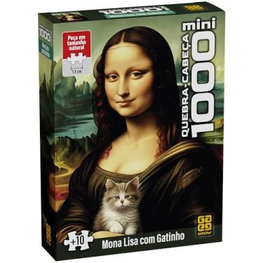 Imagem de Quebra Cabeça 1000 Peças Mini Monalisa com Gatinho