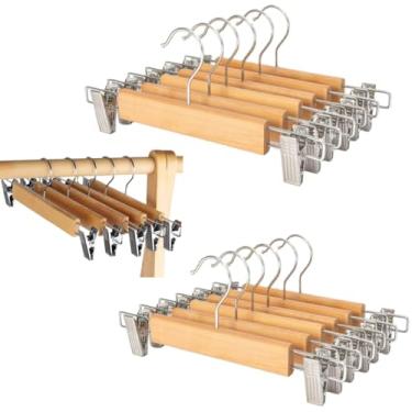 Imagem de Kit 180 Cabides Presilha Madeira Adulto Marfim Envernizado Premium Reforçado Resistente