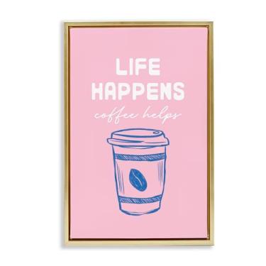 Imagem de Stupell Industries Coffee Helps Life Happen on Pink Gold Floater Canvas Wall Art Design da JJ Design House LLC, 25 x 17