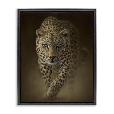 Imagem de Stupell Industries Tela flutuante preta Savage Leopard Predator Design de arte de parede por Collin Bogle, 53 x 43 cm
