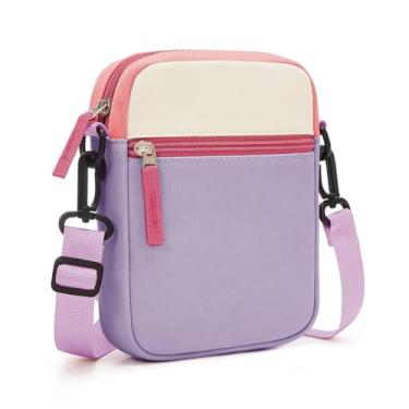 Imagem de sveter Bolsa transversal infantil para meninas, bolsas colorblock para crianças de 8 a 10 anos, 10 a 12 anos, Roxo e bege
