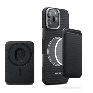 Imagem de pitaka Carteira MagSafe, porta-cartões fino, carteira para celular compatível com iPhone 16/15/14/13/12, tecido de fibra de aramida, preto/cinza (sarja)