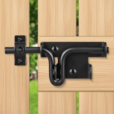Imagem de HTHOOOOOME Trava de portão deslizante resistente com orifício para cadeado - Trava de segurança universal para cerca de madeira, portão de metal, porta de galpão, celeiro de quintal, porta deslizante