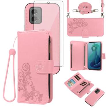 Imagem de Asuwish Capa de celular para Motorola Moto G 5G 2024 com zíper carteira magnética destacável com protetor de tela de vidro temperado, alça transversal, suporte de cartão de flores G5G 5 G G5 mulheres