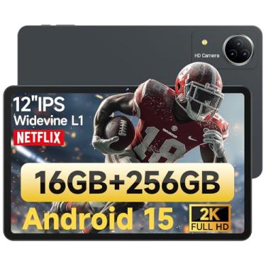 Imagem de Tablet atualizado de 12 polegadas Android 15 com ROM de 256 GB, processador Helio G99 Octa-Core, tablet Android para jogos, tela FHD grande de 2K, câmera dupla de 21 MP, WiFi 5G/2,4G, GPS, suporte de