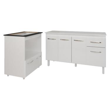 Imagem de Armário Gabinete Camila 138 Cm Com Tampo Tampão E Balcão Evelyn Para Cooktop 5 Bocas Branco