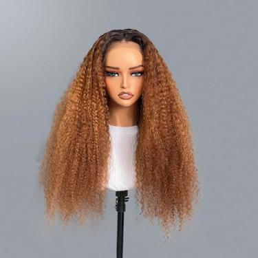 Imagem de Peruca de cabelo humano gengibre WaterWave de 71 cm com raízes escuras, marrom escuro, cabelo ombré, marrom mel, 13 x 4 HD, peruca frontal de renda, densidade 250, onda de água, laranja, ombré, marrom