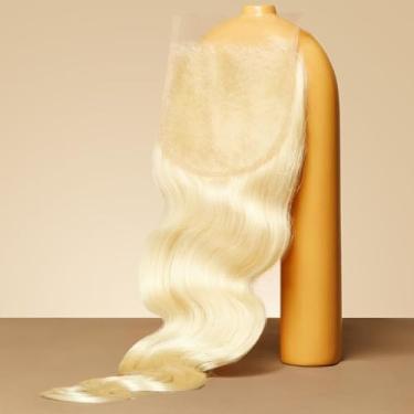 Imagem de Triippy Cabelo cru 12 x 12 cm HD Lace Closure Body Wave #613 Cor loira menos queda do que cabelo virgem comum, 0,10 mm Ultra-fino 5x5 Suíço Real HD Lace com 100% cabelo humano cru cambojano (56 cm)