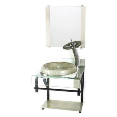 Imagem de Gabinete Vidro 40Cm Banheiro Curvado Duplo Pp Cuba Chapéu - Cubas E Ga