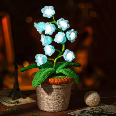 Imagem de ANZRLE Lâmpada Lírio do Vale, flores artificiais de crochê com luzes noturnas, abajur de mesa sem fio - Ideias de presente feminino para o Natal, Dia dos Namorados, Dia das Mães, decorações de mesa