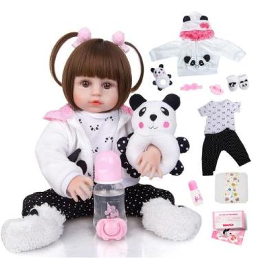 Imagem de Bebê Reborn Boneca Corpo de silicone Pode Dar Banho 48cm Menina Panda 