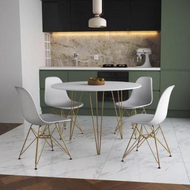 Imagem de Mesa Jantar Redonda 110Cm Branca Clips 3 Pés Com 4 Cadeiras Brancas Ba