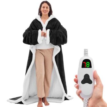 Imagem de Cobertor elétrico confortável para usar – Roupão aquecido com bolso para os pés para adultos, presentes de inverno para mães e mulheres, temporizador de 5 posições, 10 níveis de aquecimento, 127 x 178