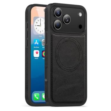 Imagem de FWYANZH Capa magnética para iPhone 17 Pro Max/17 Pro/17 Air/17, capa de telefone fina de couro à prova de choque proteção da câmera retrô Business Shell, preta, 17