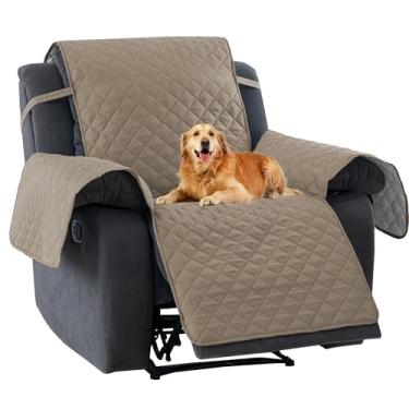Imagem de PrinceDeco Capa reclinável reversível para sofá para sala de estar, resistente à água, protetor de móveis com tiras elásticas para cães de estimação (poltrona reclinável 56 cm, cinza-acinzentado)