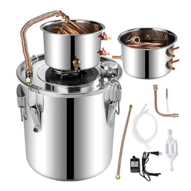 Imagem de Kit de destilador de moonshine com 3 potes, 3/5/10/13,2 galões/12/20/30/50 litros, completo com tambor e condensador, termômetro, bomba submersível, destilador de álcool em aço inoxidável, kit de