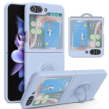 Imagem de UEEBAI Capa para Samsung Galaxy Z Flip 5 5G, capa de telefone fina de silicone líquido com suporte de anel giratório de 360 graus, moderna, suporte magnético para carro, à prova de choque, TPU