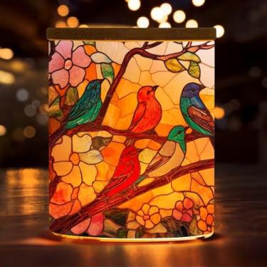 Imagem de Suporte de luz de chá de beija-flor de vitral, porta-velas de vidro de flor de pássaro, jarra cintilante operada por bateria, suporte de vela de inspiração para decoração de casa