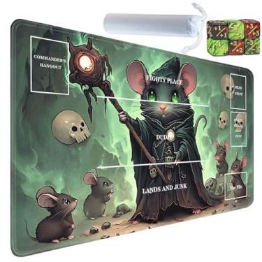 Imagem de Yuxcfhjfe Tapete de jogo TCG com zonas, tapete de jogo de cartas colecionáveis inferior de borracha antiderrapante com bolsa de armazenamento e 6 dados, 61 x 35 cm para tapete de jogo MTG, Rat Wizard