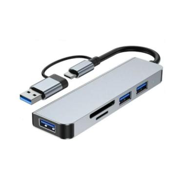 Imagem de HCUSR Hub divisor USB-C 5 em 1 com USB 3.0/2.0, leitor de cartão SD/TF Splitter, estação de ancoragem de alumínio, hub USB para laptop, PC
