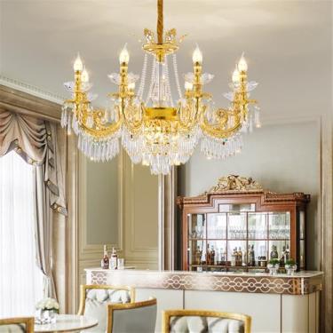 Imagem de OUFULA Lustre de cristal europeu para sala de estar de luxo Restaurante Americano Dourado Quarto Hotel Vila Edifício duplex Lâmpada Pendente (D 6 Luzes)