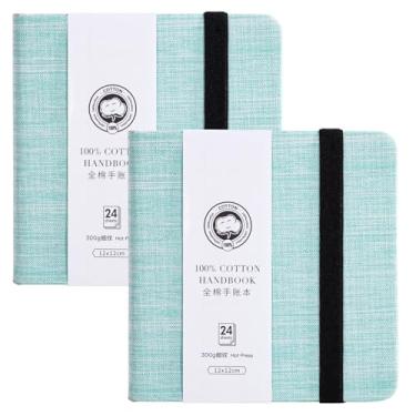 Imagem de Lightwish Caderno quadrado de aquarela, pacote com 2, total de 48 folhas, 100% algodão, 300 gsm/63,5 kg, sem ácido, prensa a quente em aquarela para artistas, adultos, estudantes, 4,7 x 4,7 polegadas