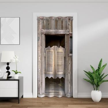 Imagem de Cortina de porta de celeiro de madeira rústica para privacidade, vintage, casa de fazenda, celeiro, escurecimento, para privacidade, quarto, porta, sala de estar, 152 x 203 cm, 1 painel