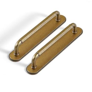 Imagem de Goo-Ki Pacote com 2 puxadores de armário com placa traseira/espaçador puxadores de gaveta de latão antigo, orifício central de 12 cm, vintage, retrô, liga de zinco, ferragens de cozinha