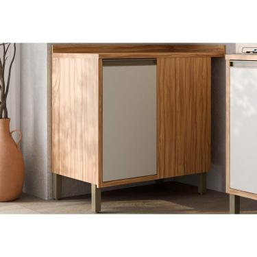 Imagem de Gabinete de Cozinha Modulado Balcão Tempranillo Canto Reto c/ 1 Porta c/ Tampo 98cm Amendoa/Off White - Ronipa