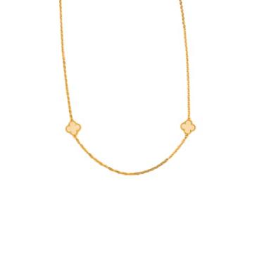 Imagem de Colar Trevo Branco Perolado Folheado Em Ouro 18k Softjoias