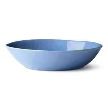 Imagem de Tigela para servir macarrão Cloudy Sky de 33 cm – Tigela grande de grés marmorizado azul e cinza de 3,628 g para massas, saladas, sopas e acompanhamentos – Prato de mesa central elegante para
