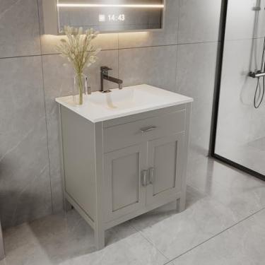 Imagem de Armário de pia cinza independente para pia de banheiro sem tampa 61 cm/76 cm/91 cm L (cinza claro Newport, 91 cm L x 21 P x 34,5 A)