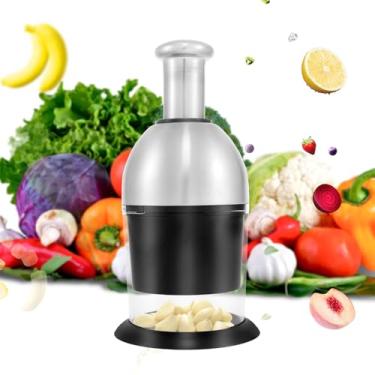 Imagem de FALESOUL Cortador de alimentos, novo cortador de alimentos compacto, cortador de alimentos pequeno de aço inoxidável, espremedor manual multifuncional de alho, picador de slap press para legumes