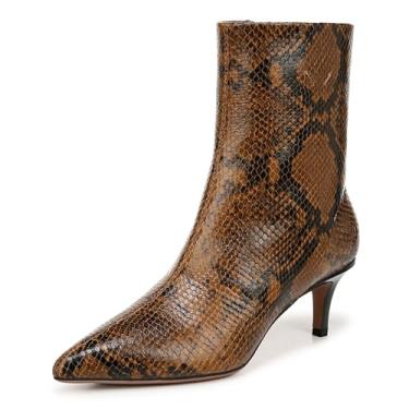 Imagem de Franco Sarto Bota feminina Anna bico fino salto gatinho bota tornozelo, Woodland Taupe Couro de cobra, 35 BR