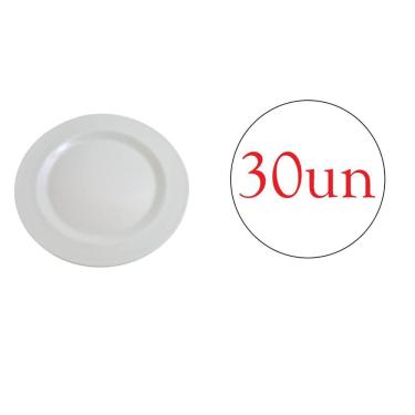 Imagem de Prato Redondo De Melanina Branco Refeição Festa 22Cm - 30Un