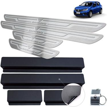 Imagem de Soleira Aço Inox Renault Sandero 2020 Prata Alto Relevo