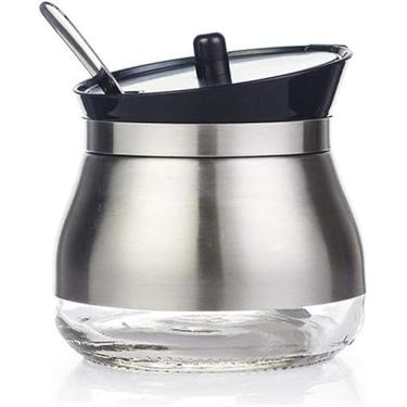 Imagem de Açucareiro de Inox com Tampa e Colher 250g – Porta Açúcar Organizador para Cozinha, Café, Chá, Temperos e Mantimentos Moderno