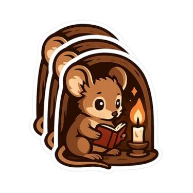 Imagem de Mouse Reading Book Wall Art Adesivo 3D – Vinil Impermeável Bonito Decalque Literário para Adultos, Garrafas de Água, Laptops, Quartos de Crianças, Estantes de Livros, Diários e Mais (3 peças, 7,6 cm)
