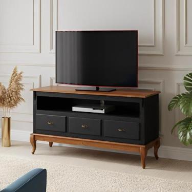 Imagem de Rack para Sala com Pés Luis XV 3 Gavetas e Nicho - Preto Laca com tamp