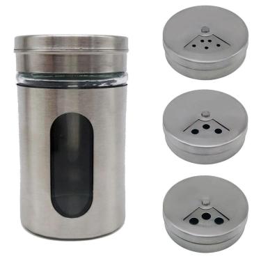 Imagem de Saleiro pimenteiro pote porta temperos aço inox com visor