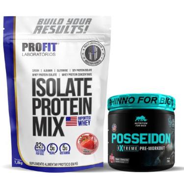 Imagem de Kit Whey Protein Mix 1,8Kg Profit Morango + Pré Treino Posseidon Cerej