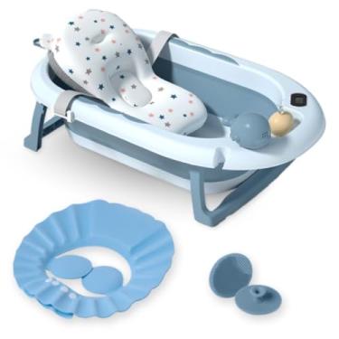 Imagem de Banheira Dobrável Plus Com Termômetro E Almofada Azul Yuupi